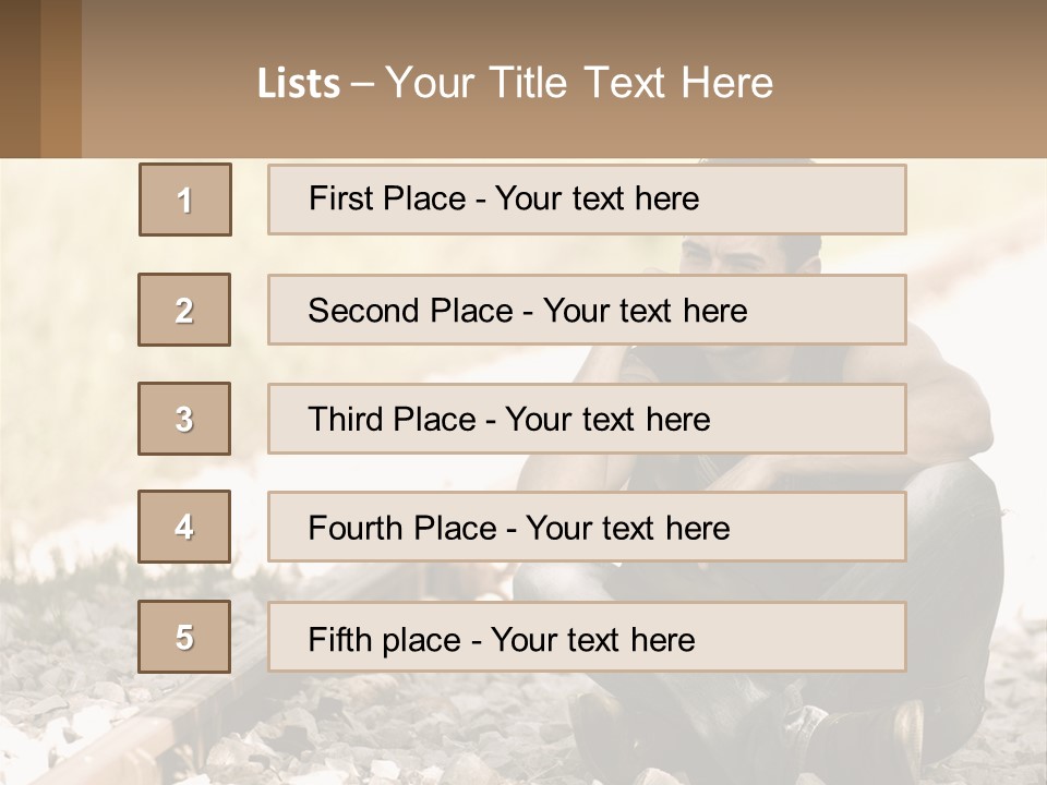 A Man Sitting On A Train Track Talking On A Cell Phone PowerPoint Template