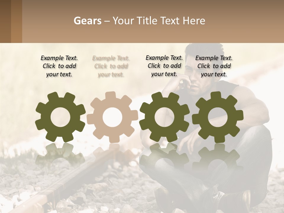 A Man Sitting On A Train Track Talking On A Cell Phone PowerPoint Template