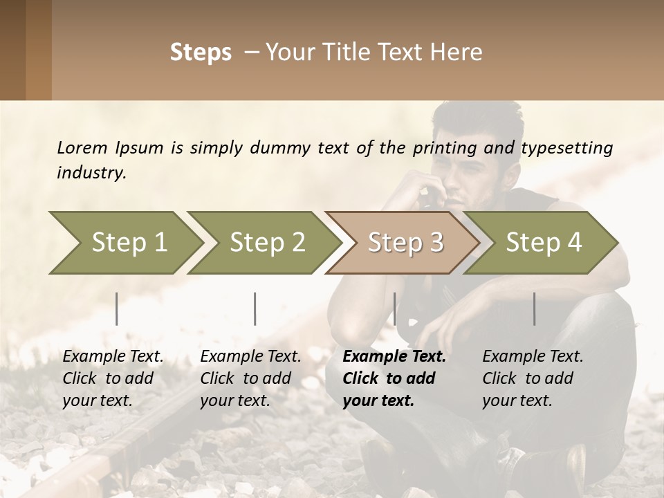 A Man Sitting On A Train Track Talking On A Cell Phone PowerPoint Template