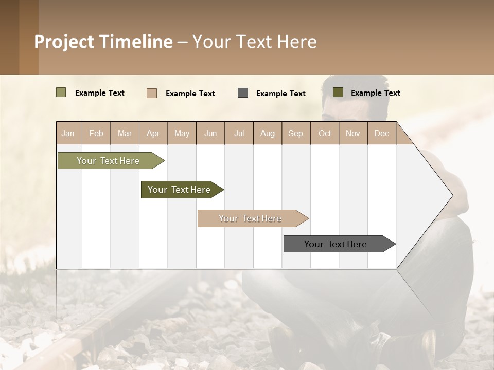 A Man Sitting On A Train Track Talking On A Cell Phone PowerPoint Template
