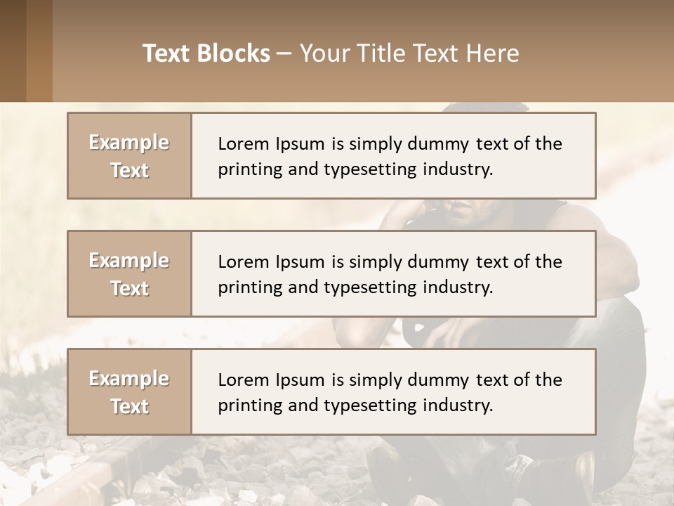 A Man Sitting On A Train Track Talking On A Cell Phone PowerPoint Template