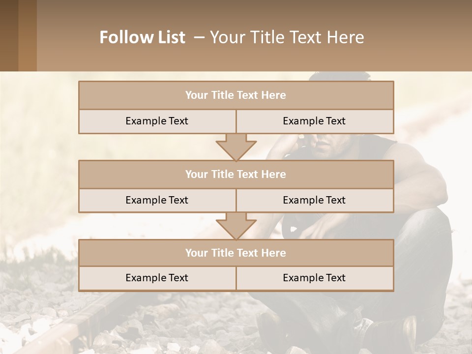 A Man Sitting On A Train Track Talking On A Cell Phone PowerPoint Template