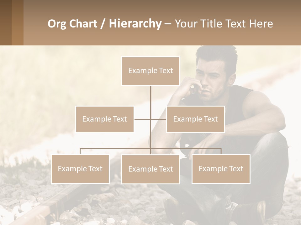 A Man Sitting On A Train Track Talking On A Cell Phone PowerPoint Template