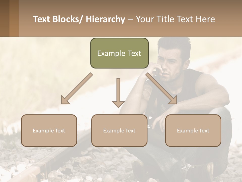 A Man Sitting On A Train Track Talking On A Cell Phone PowerPoint Template