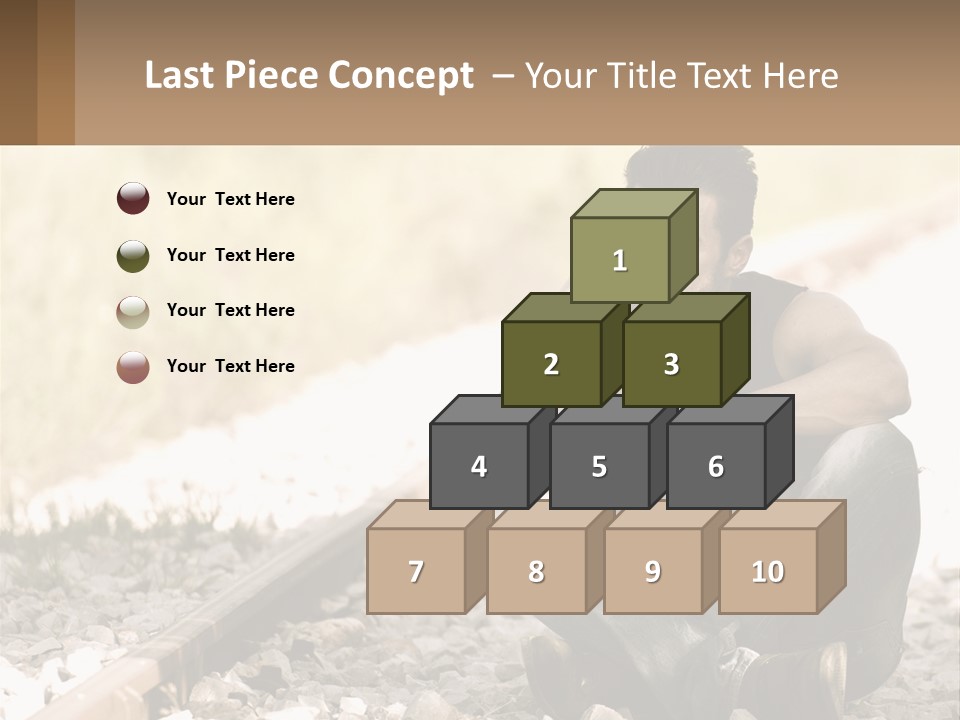 A Man Sitting On A Train Track Talking On A Cell Phone PowerPoint Template