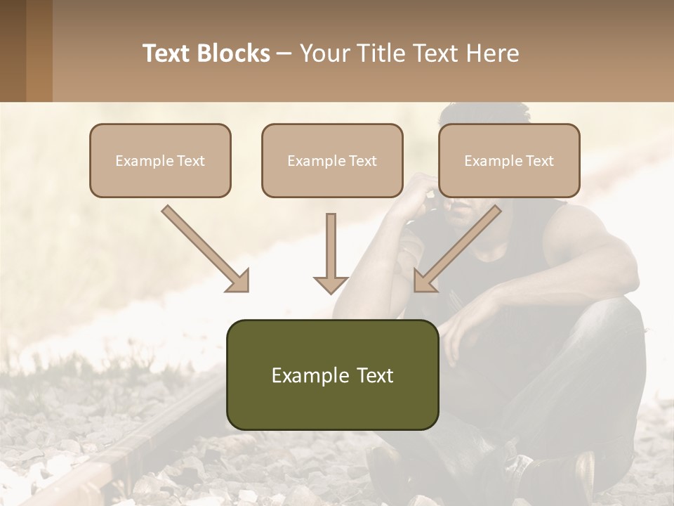 A Man Sitting On A Train Track Talking On A Cell Phone PowerPoint Template