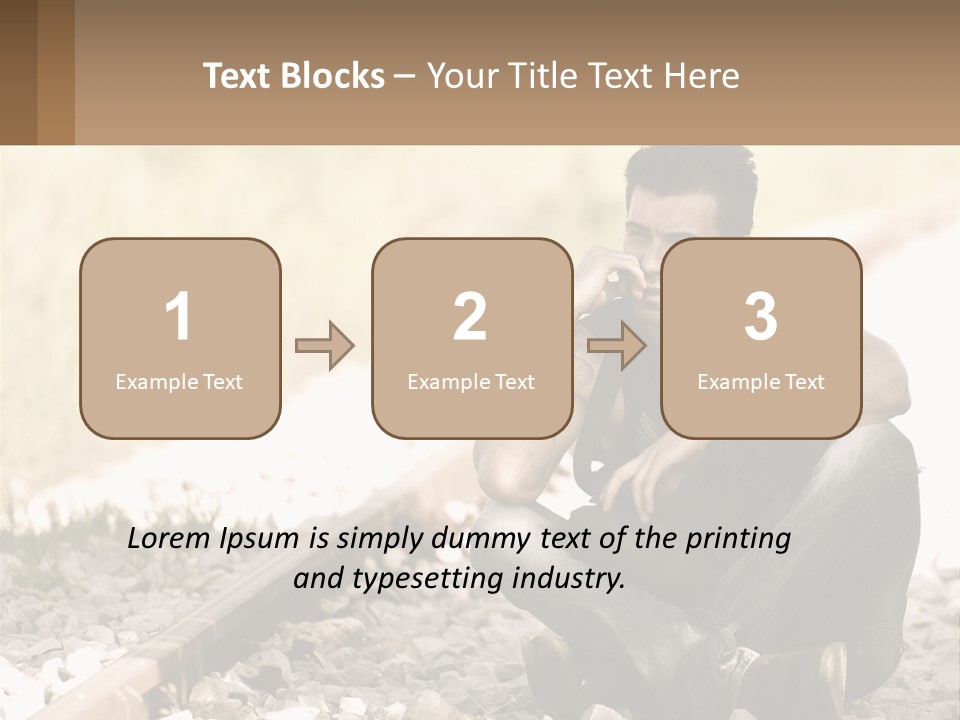 A Man Sitting On A Train Track Talking On A Cell Phone PowerPoint Template