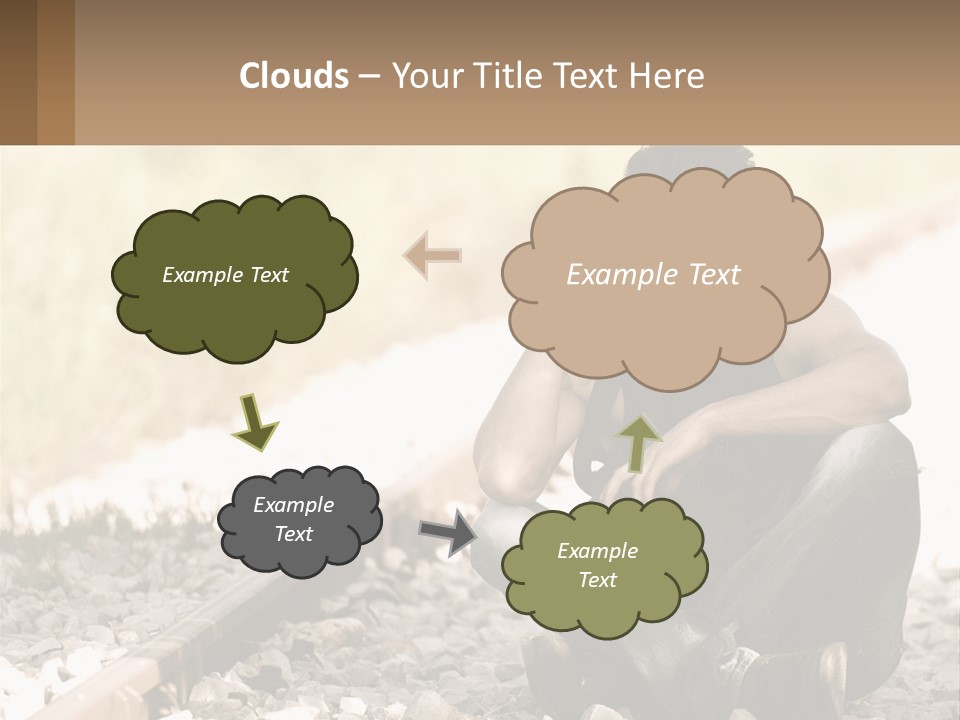 A Man Sitting On A Train Track Talking On A Cell Phone PowerPoint Template