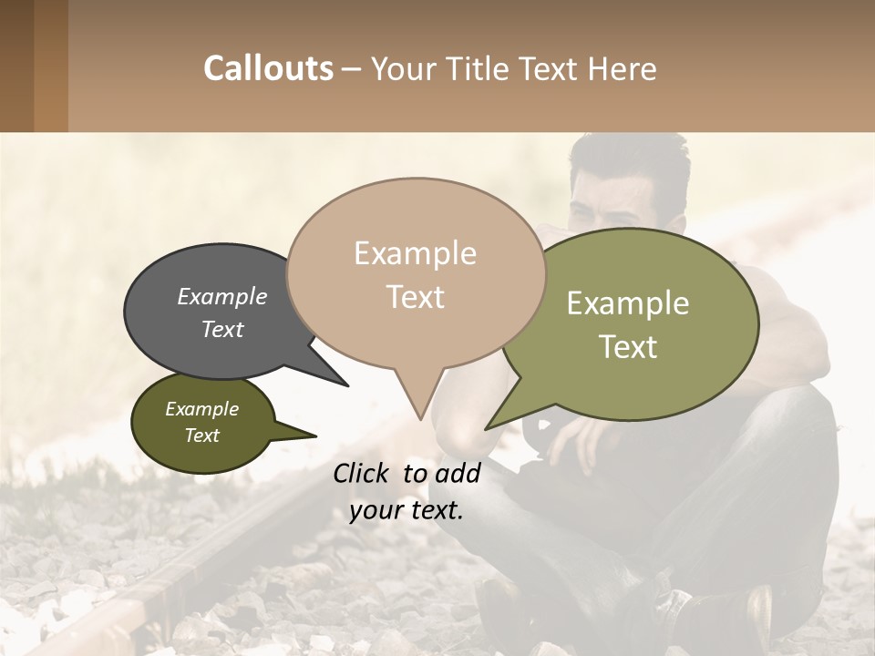A Man Sitting On A Train Track Talking On A Cell Phone PowerPoint Template