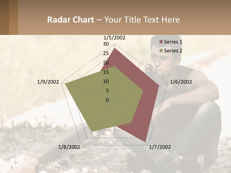 A Man Sitting On A Train Track Talking On A Cell Phone PowerPoint Template