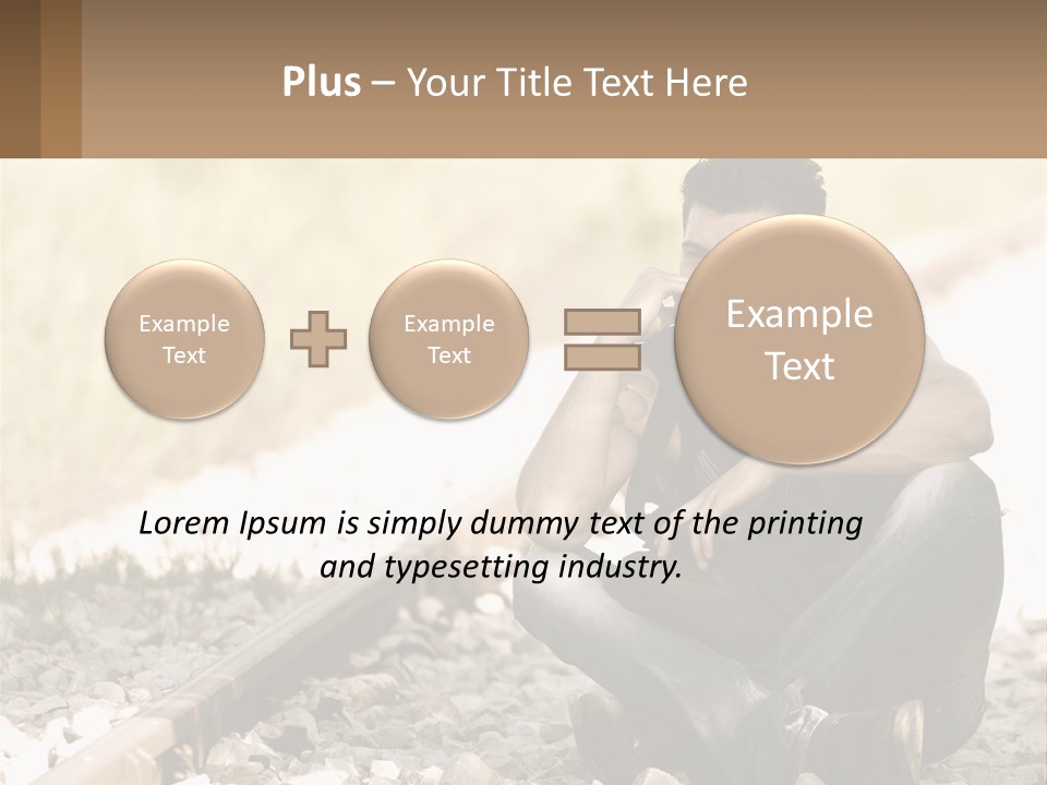 A Man Sitting On A Train Track Talking On A Cell Phone PowerPoint Template