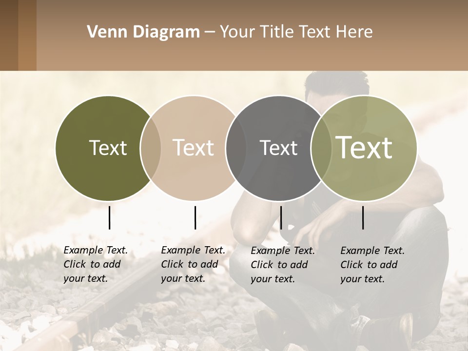 A Man Sitting On A Train Track Talking On A Cell Phone PowerPoint Template
