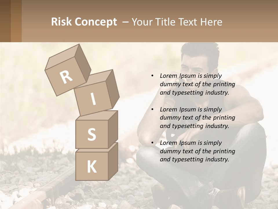 A Man Sitting On A Train Track Talking On A Cell Phone PowerPoint Template