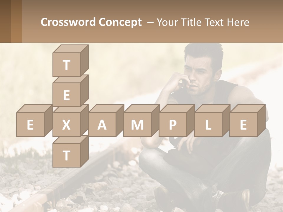 A Man Sitting On A Train Track Talking On A Cell Phone PowerPoint Template