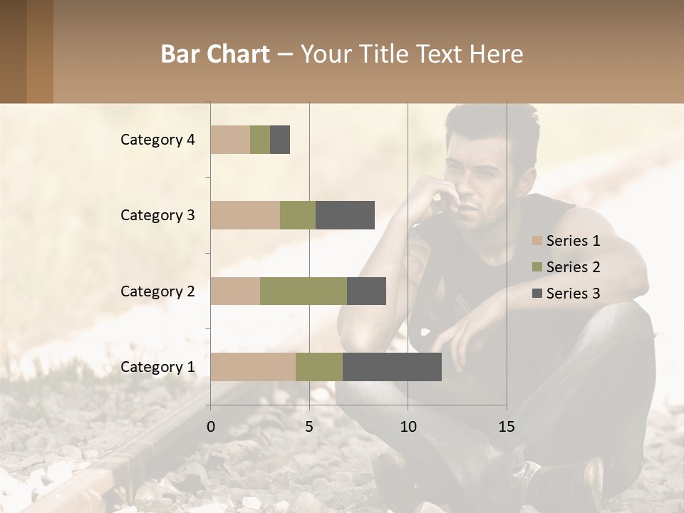 A Man Sitting On A Train Track Talking On A Cell Phone PowerPoint Template
