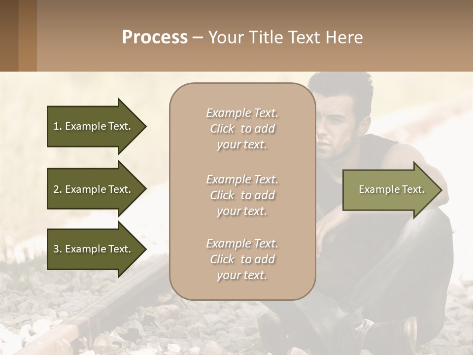 A Man Sitting On A Train Track Talking On A Cell Phone PowerPoint Template
