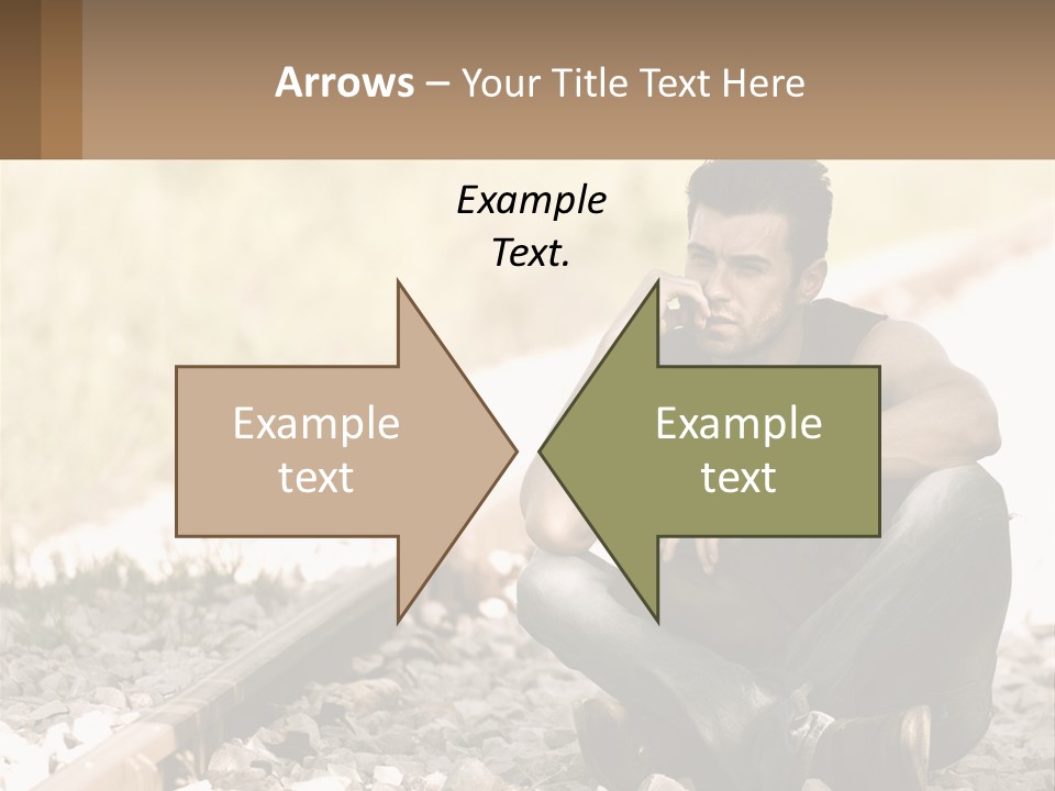 A Man Sitting On A Train Track Talking On A Cell Phone PowerPoint Template