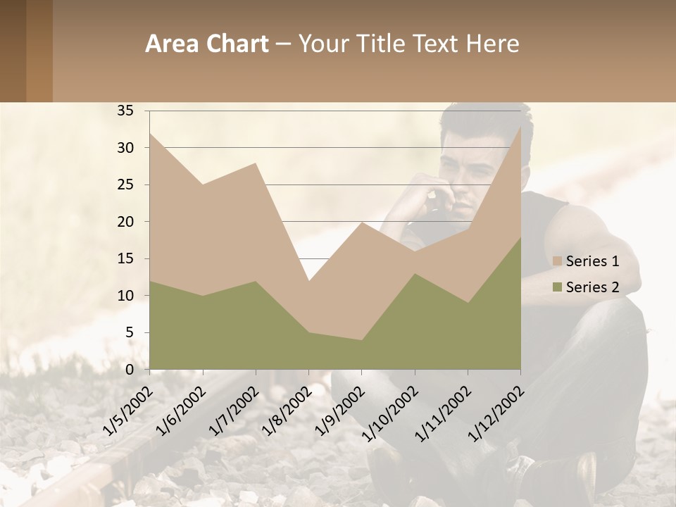 A Man Sitting On A Train Track Talking On A Cell Phone PowerPoint Template