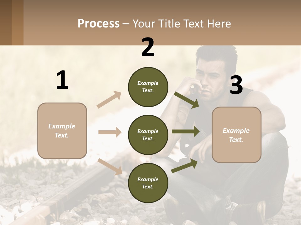 A Man Sitting On A Train Track Talking On A Cell Phone PowerPoint Template