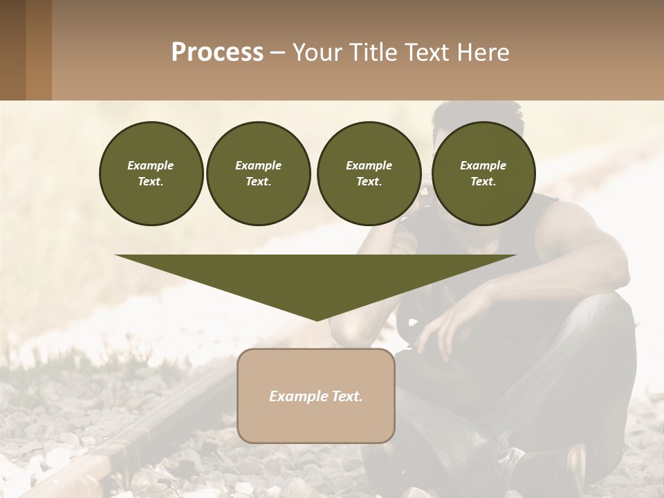 A Man Sitting On A Train Track Talking On A Cell Phone PowerPoint Template