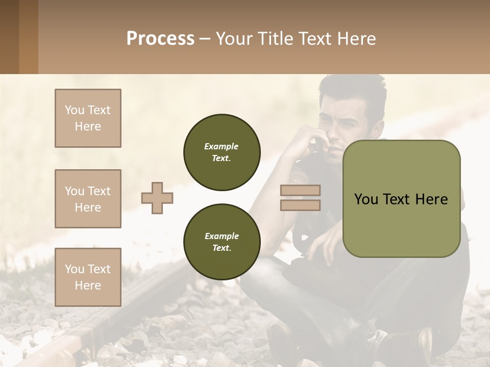 A Man Sitting On A Train Track Talking On A Cell Phone PowerPoint Template