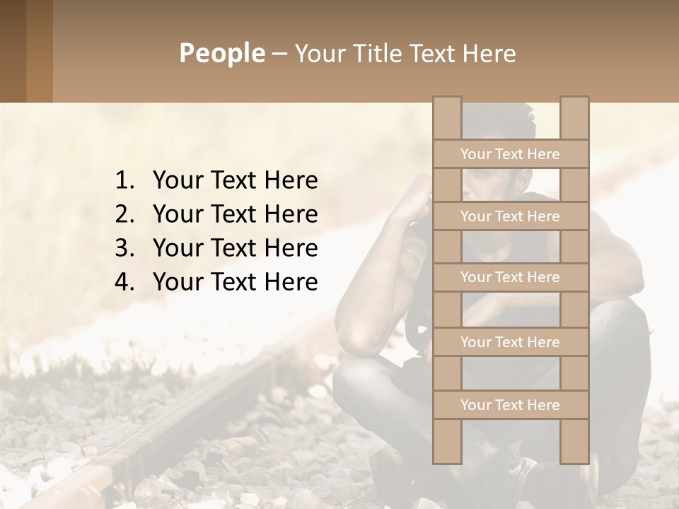 A Man Sitting On A Train Track Talking On A Cell Phone PowerPoint Template