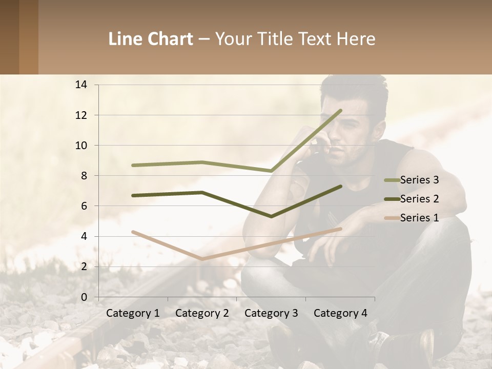 A Man Sitting On A Train Track Talking On A Cell Phone PowerPoint Template