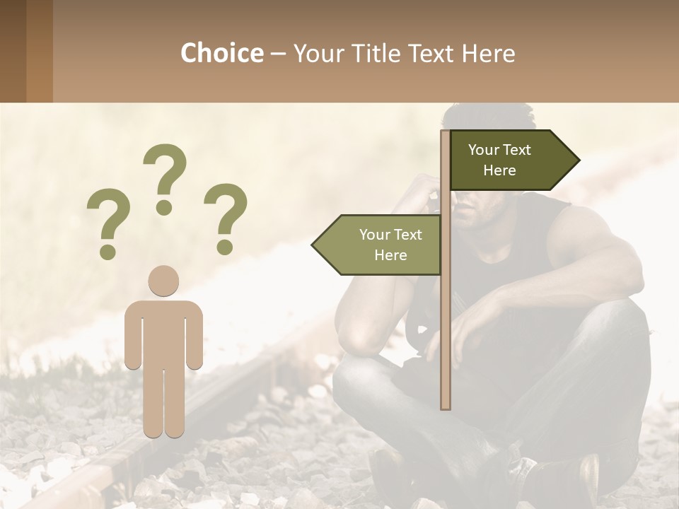 A Man Sitting On A Train Track Talking On A Cell Phone PowerPoint Template