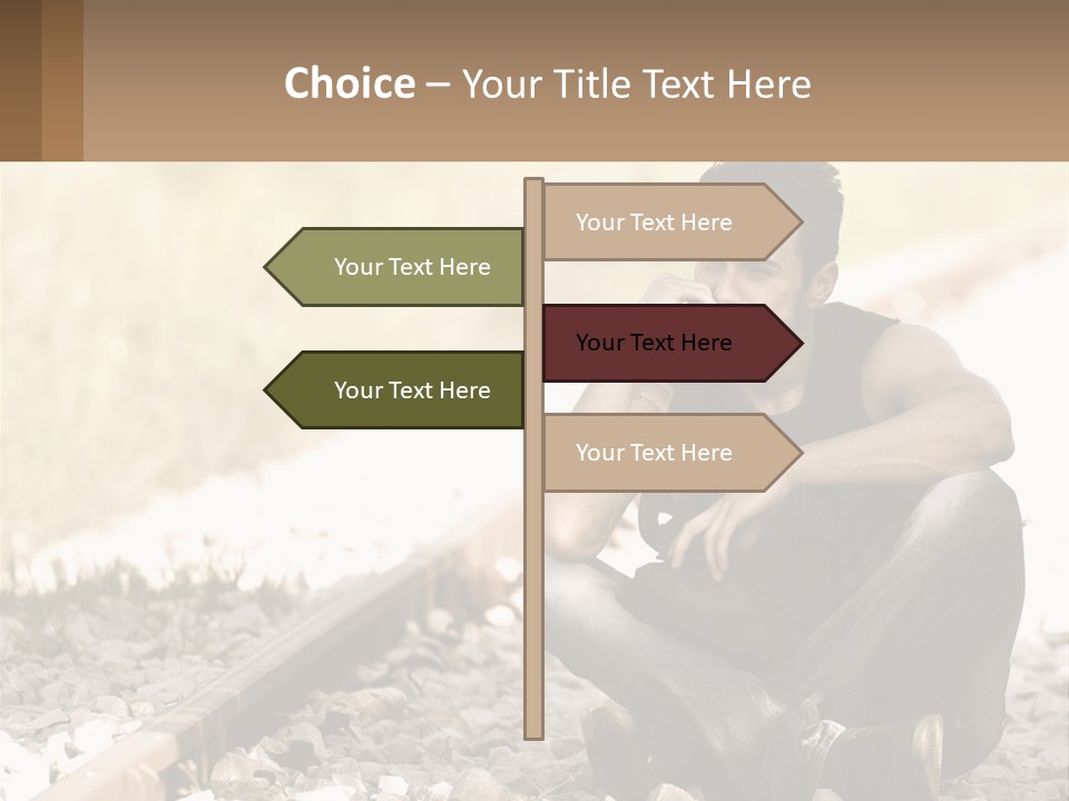 A Man Sitting On A Train Track Talking On A Cell Phone PowerPoint Template