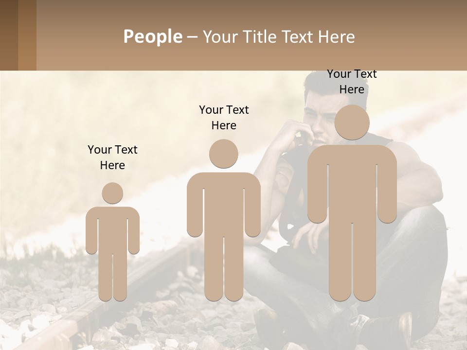 A Man Sitting On A Train Track Talking On A Cell Phone PowerPoint Template