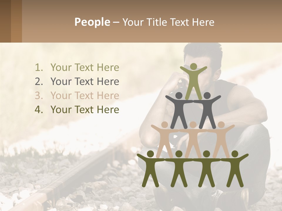 A Man Sitting On A Train Track Talking On A Cell Phone PowerPoint Template