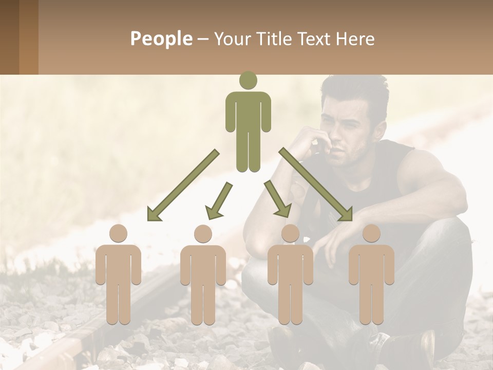 A Man Sitting On A Train Track Talking On A Cell Phone PowerPoint Template
