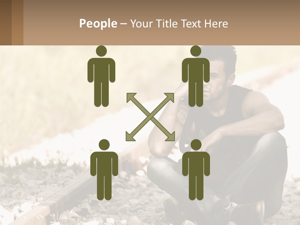 A Man Sitting On A Train Track Talking On A Cell Phone PowerPoint Template