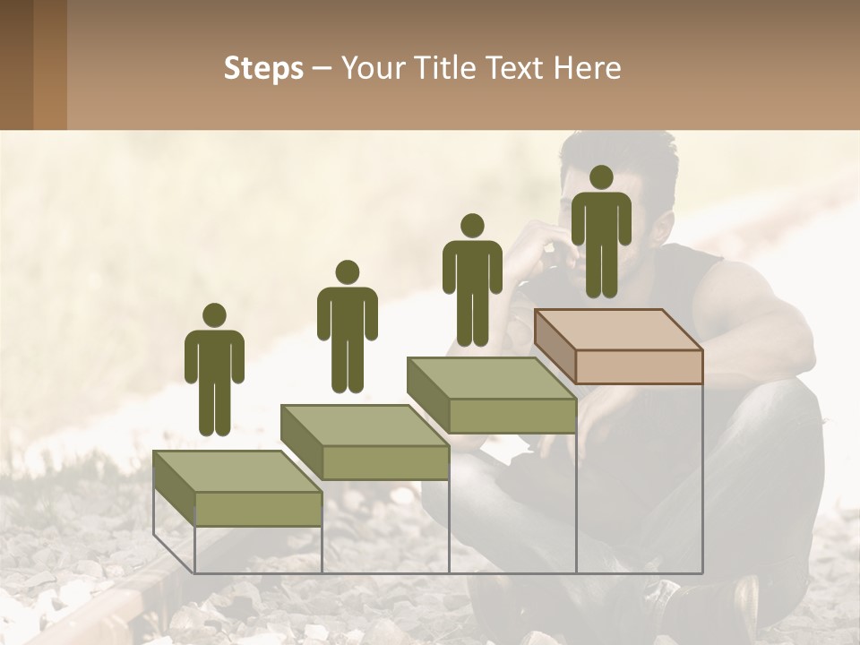 A Man Sitting On A Train Track Talking On A Cell Phone PowerPoint Template