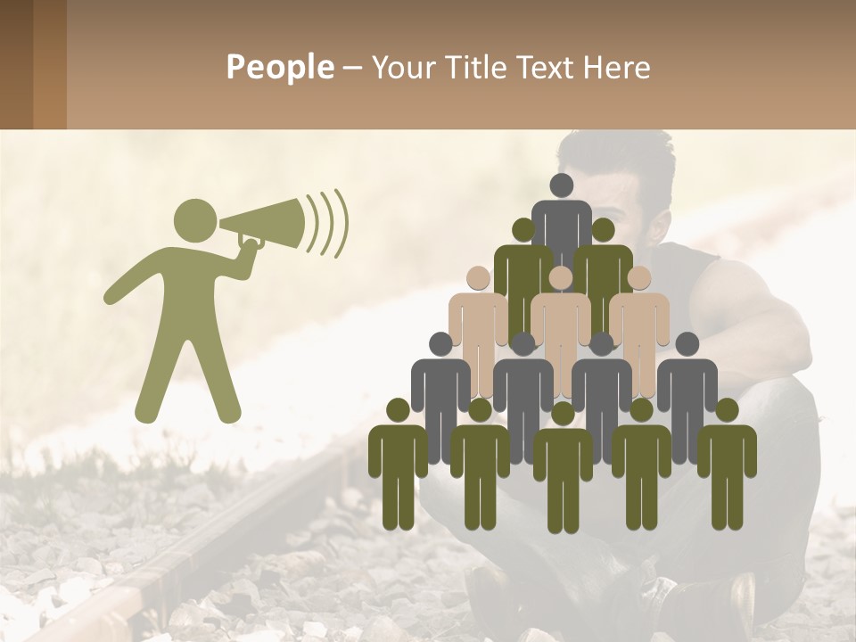 A Man Sitting On A Train Track Talking On A Cell Phone PowerPoint Template