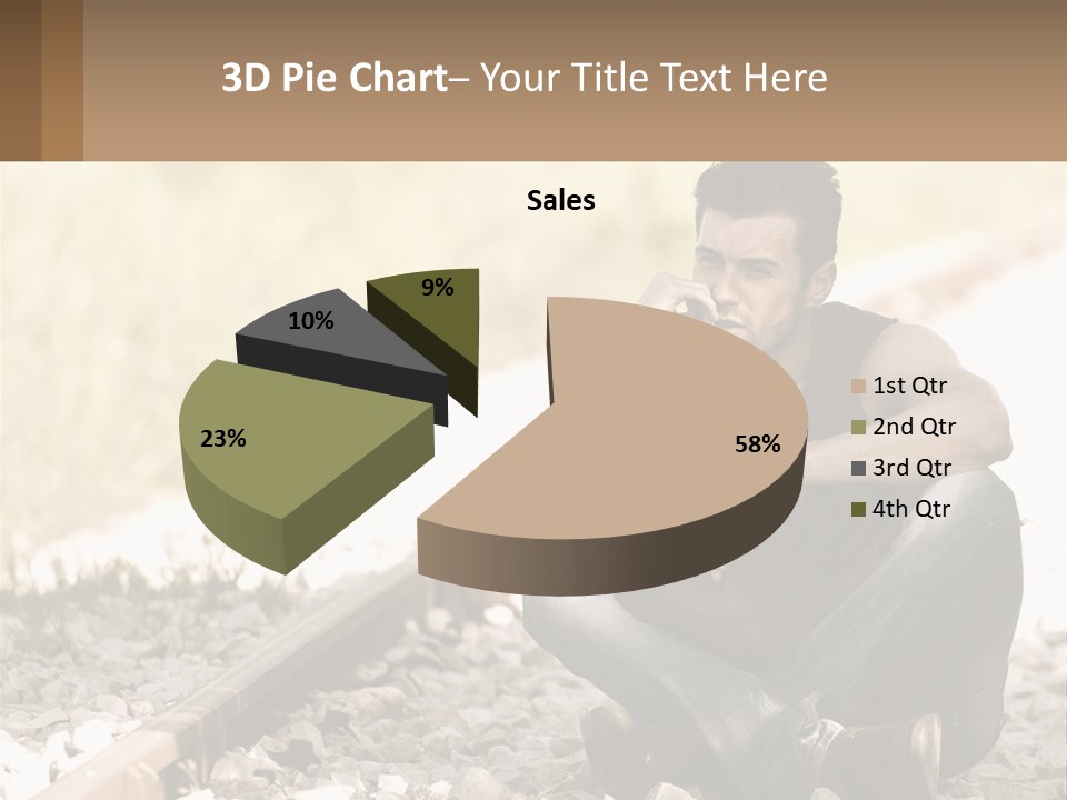 A Man Sitting On A Train Track Talking On A Cell Phone PowerPoint Template