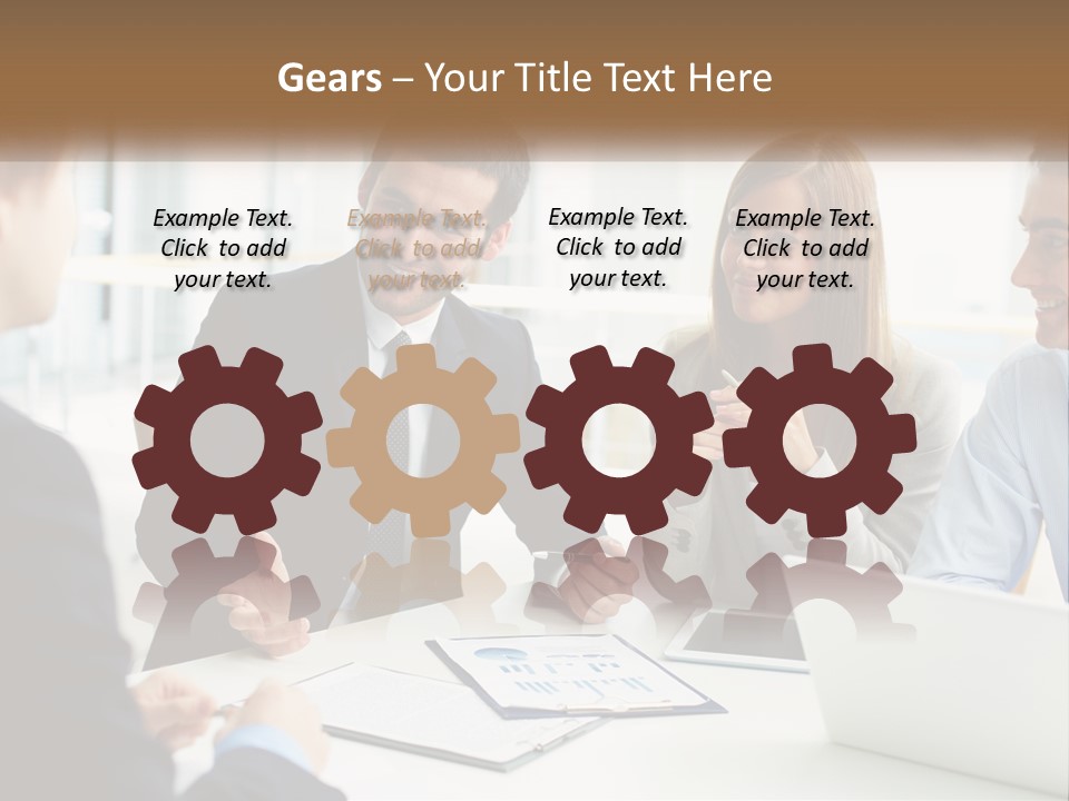 A Group Of People Sitting Around A Table Talking PowerPoint Template