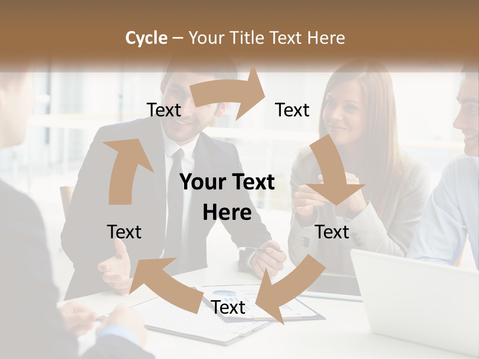 A Group Of People Sitting Around A Table Talking PowerPoint Template