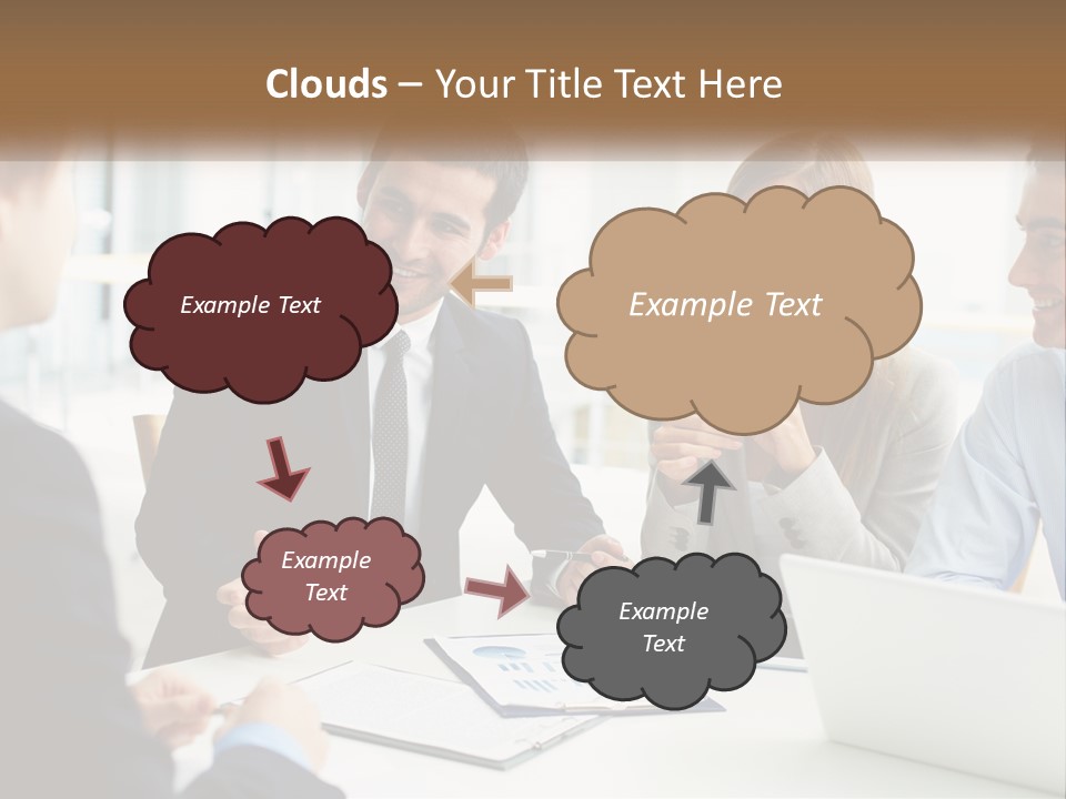 A Group Of People Sitting Around A Table Talking PowerPoint Template
