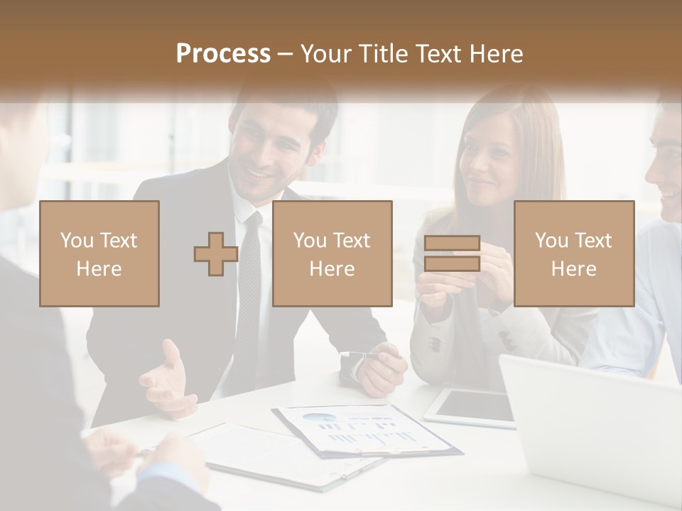 A Group Of People Sitting Around A Table Talking PowerPoint Template