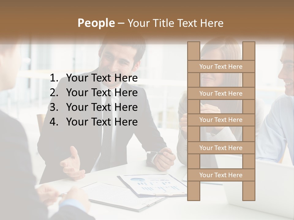 A Group Of People Sitting Around A Table Talking PowerPoint Template