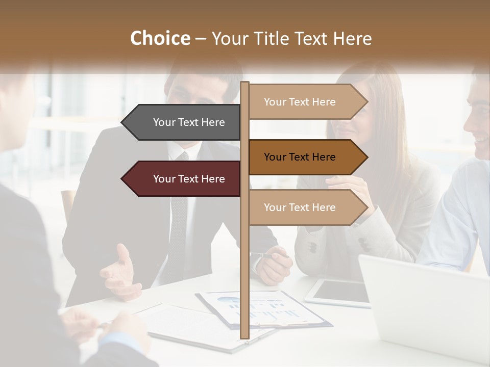 A Group Of People Sitting Around A Table Talking PowerPoint Template