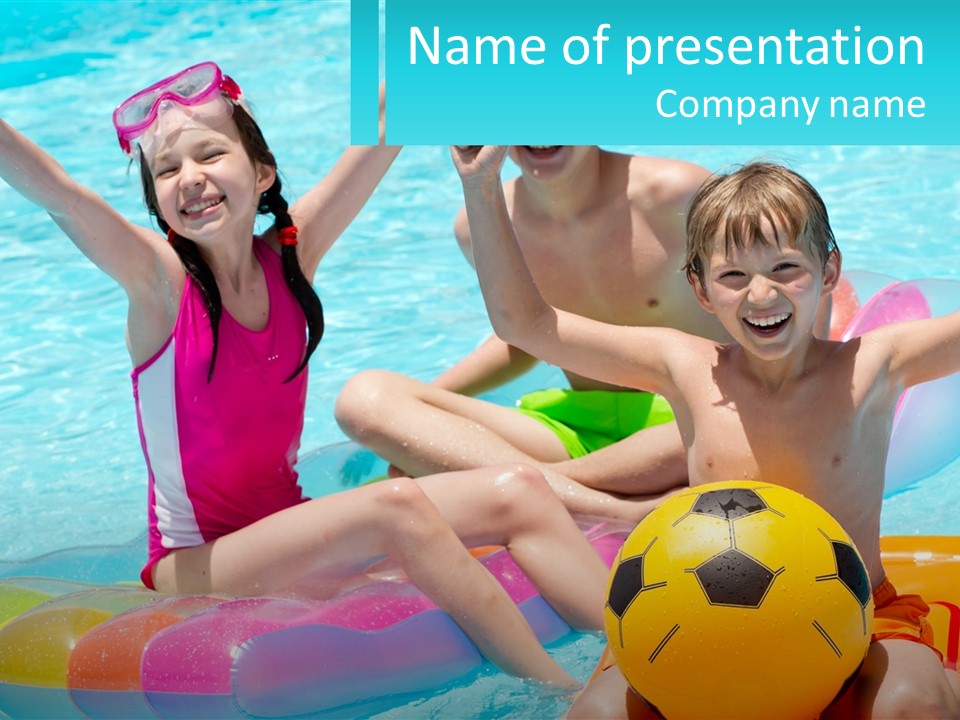 A Group Of Kids Playing In A Pool With A Ball PowerPoint Template