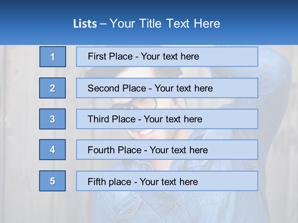 A Man Wearing Glasses And A Denim Shirt PowerPoint Template