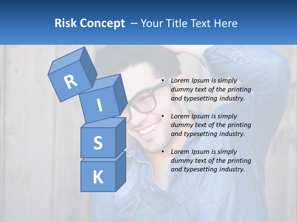 A Man Wearing Glasses And A Denim Shirt PowerPoint Template