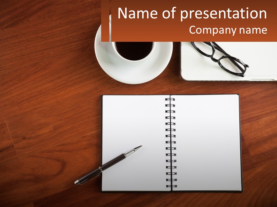 A Desk With A Notepad, Pen And A Cup Of Coffee PowerPoint Template