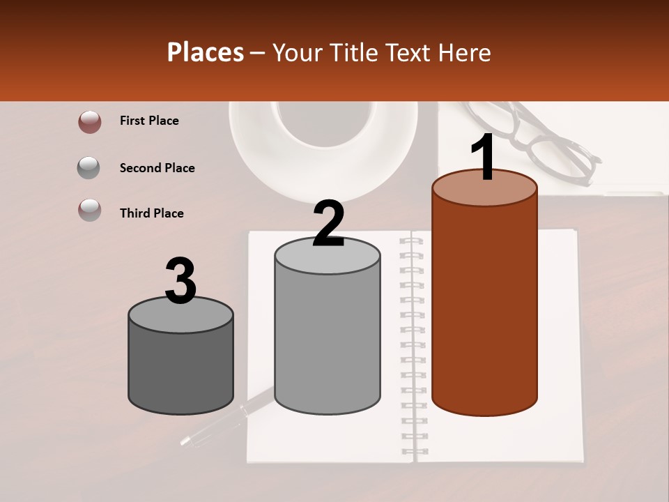 A Desk With A Notepad, Pen And A Cup Of Coffee PowerPoint Template