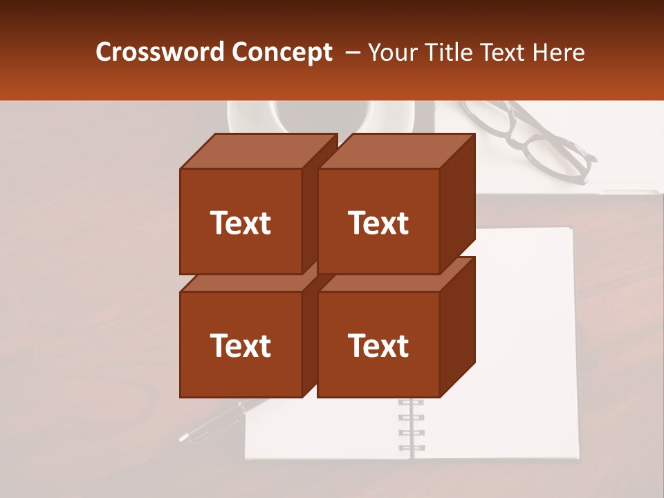A Desk With A Notepad, Pen And A Cup Of Coffee PowerPoint Template