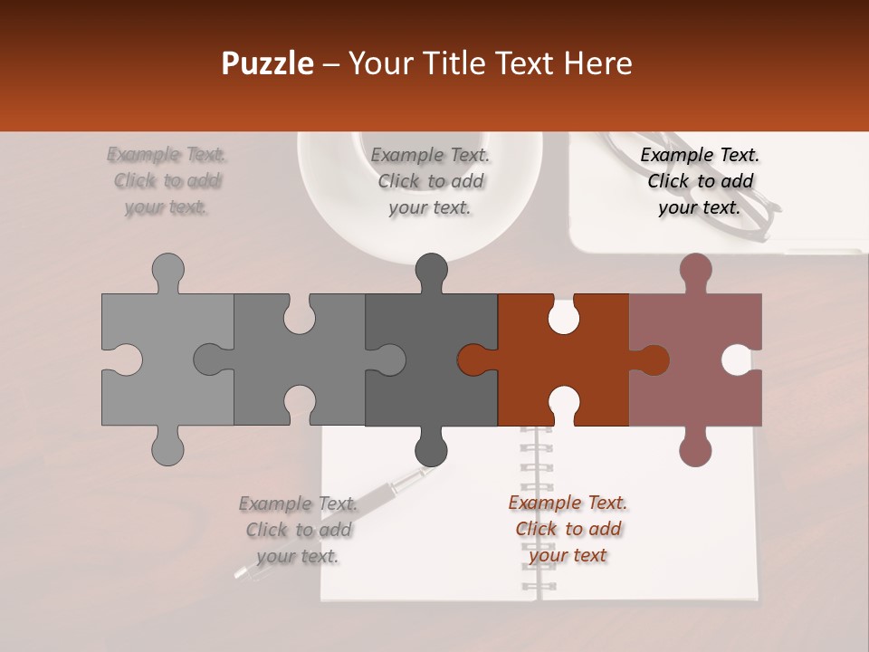 A Desk With A Notepad, Pen And A Cup Of Coffee PowerPoint Template
