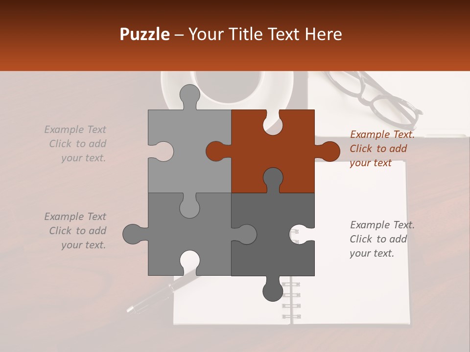A Desk With A Notepad, Pen And A Cup Of Coffee PowerPoint Template